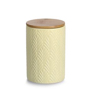 Zeller Staklenka za odlaganje s poklopcem od bambusa, 720 ml, keramika, žuta, Ø10x15 cm, 19353
