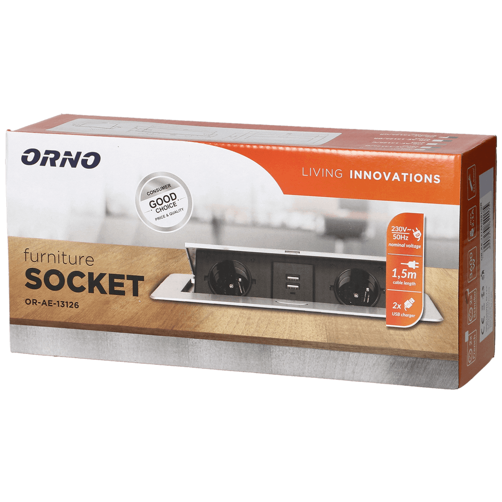 Orno Produžni kabel sa 2 x Schuko utičnice + 2 x USB, ugradbena - OR-AE-13126(GS)/GR slika 2
