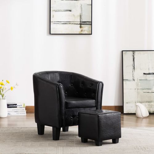 Fotelja od umjetne kože s osloncem za noge crna slika 17