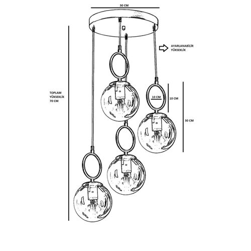 Morino 4 Lü Tepsili Bal Camlı Eskitme Sarkıt - Kopačka Luster slika 4