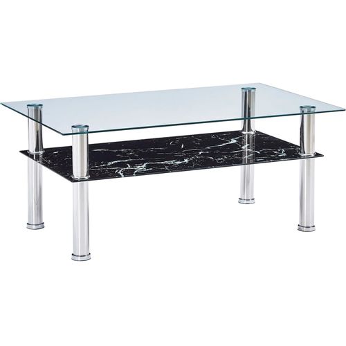 280099 Coffee Table with Marble Look Black 100x60x42 cm Tempered Glass slika 6