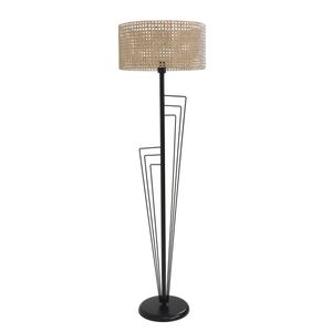 Kelebek Siyah Lambader Silindir Rattan Abajurlu Black Floor Lamp