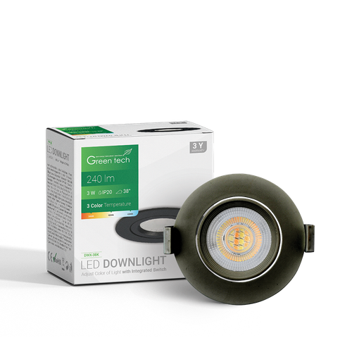 LED downlight Green Tech 240 lm, 3W, 3CCT, 3000K-4000-6500K, crni slika 3