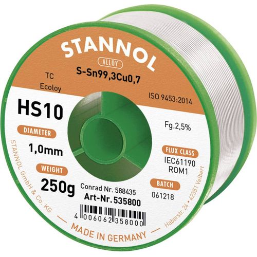 Stannol HS10 2510 lemna žica, bezolovna svitak  Sn99,3Cu0,7 ROM1 250 g 1 mm slika 1