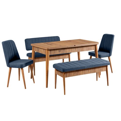 Woody Fashion Komplet za blagovaonicu, stol, stolice i klupe, Vina 1048 - Dark Blue, Walnut slika 16