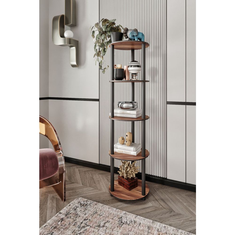  Bookshelf Bookcase 5 Layer Round, colour Walnut slika 1