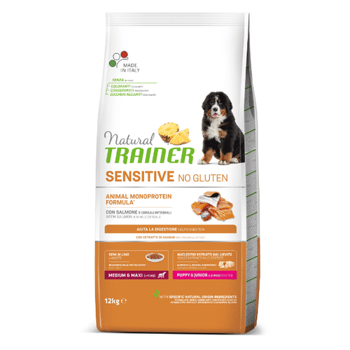 Trainer Natural Medium/Maxi Sensitive No Gluten Puppy &amp; Junior Losos 12 Kg slika 1