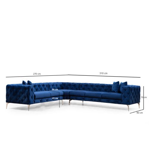 Atelier Del Sofa Kutna garnitura, Mornarsko plava, Como Right - Navy Blue slika 5