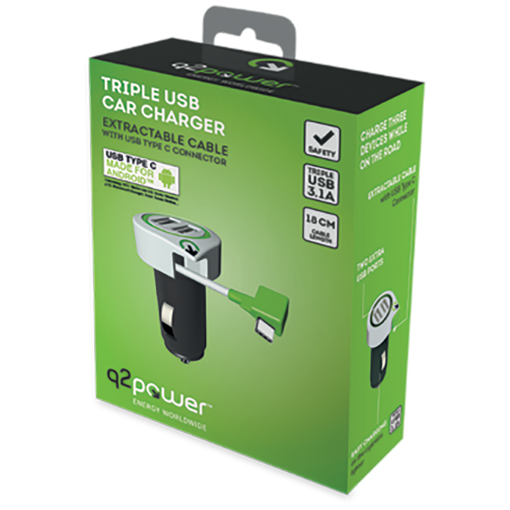 q2power Auto punjač, Dual USB, 3.1A, type C konektor - TRIPLE USB CAR CHARGER C slika 2