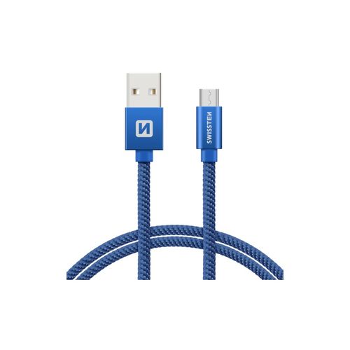 SWISSTEN kabel USB/microUSB, platneni, 3A, 2m, plavi slika 1