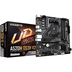 Gigabyte A520M DS3H V2 AM4, AMD A520 Chipset, 4 x DDR4, Ultra Durable PCIe 3.0 x16 Slot, NVMe PCIe 3.0 M.2 Connectors, GbE LAN with Bandwidth Management