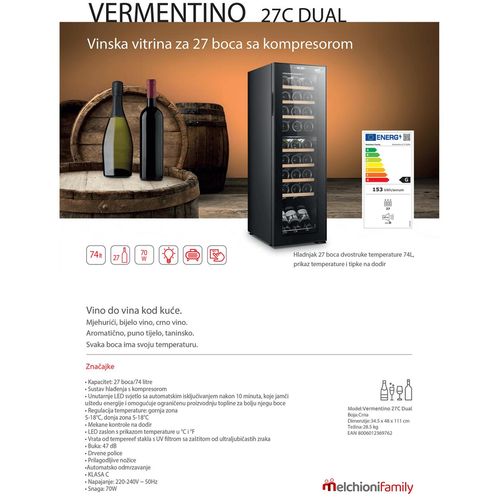 Melchioni Family rashladna vinska vitrina, zapremina 74 lit - Vermentino 27 C dual slika 3