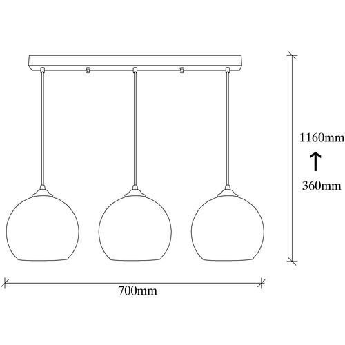 Opviq Vislica CAMINI TRIS, crno- mjedena, metal, 70 x 20 cm, visina 116 cm, promer sjenila 20 cm, podesiva visiana, duljina kabla 90 cm, 3 x E27 40 W, Camini - MR - 872 slika 5