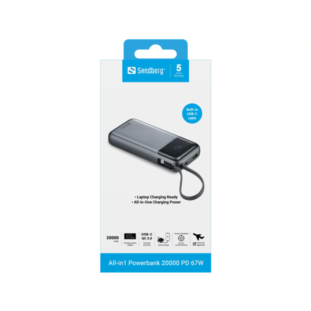 Sandberg All-in1 Powerbank 20000 PD 67W prijenosna baterija slika 7
