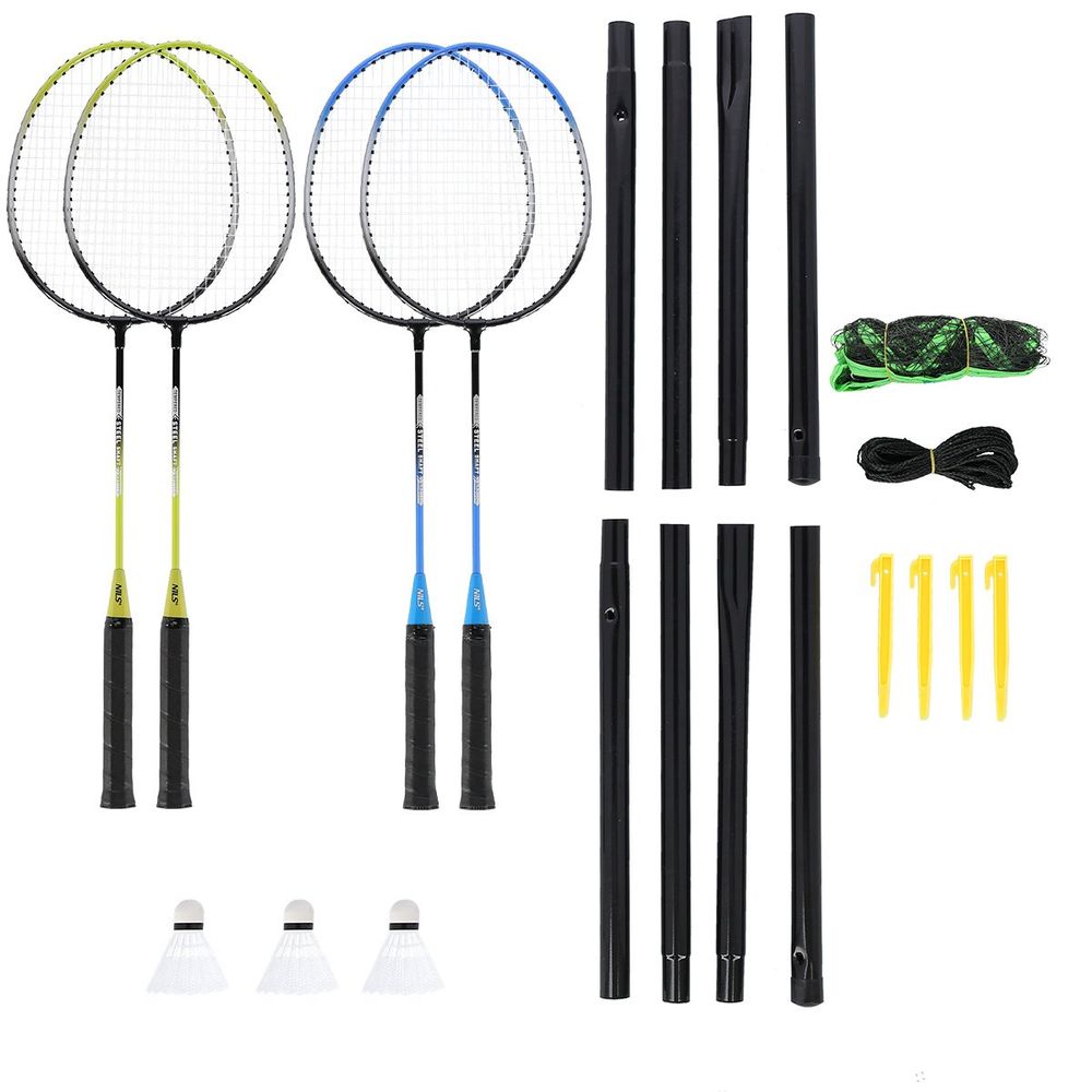 Nrz014 čelični / badminton set 4 rakete + 3 lopte za loptice + mreža 195x22cm + navlaka nils slika 7
