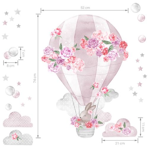 Pastelowe zidne naljepnice balon na vrući zrak roze slika 4