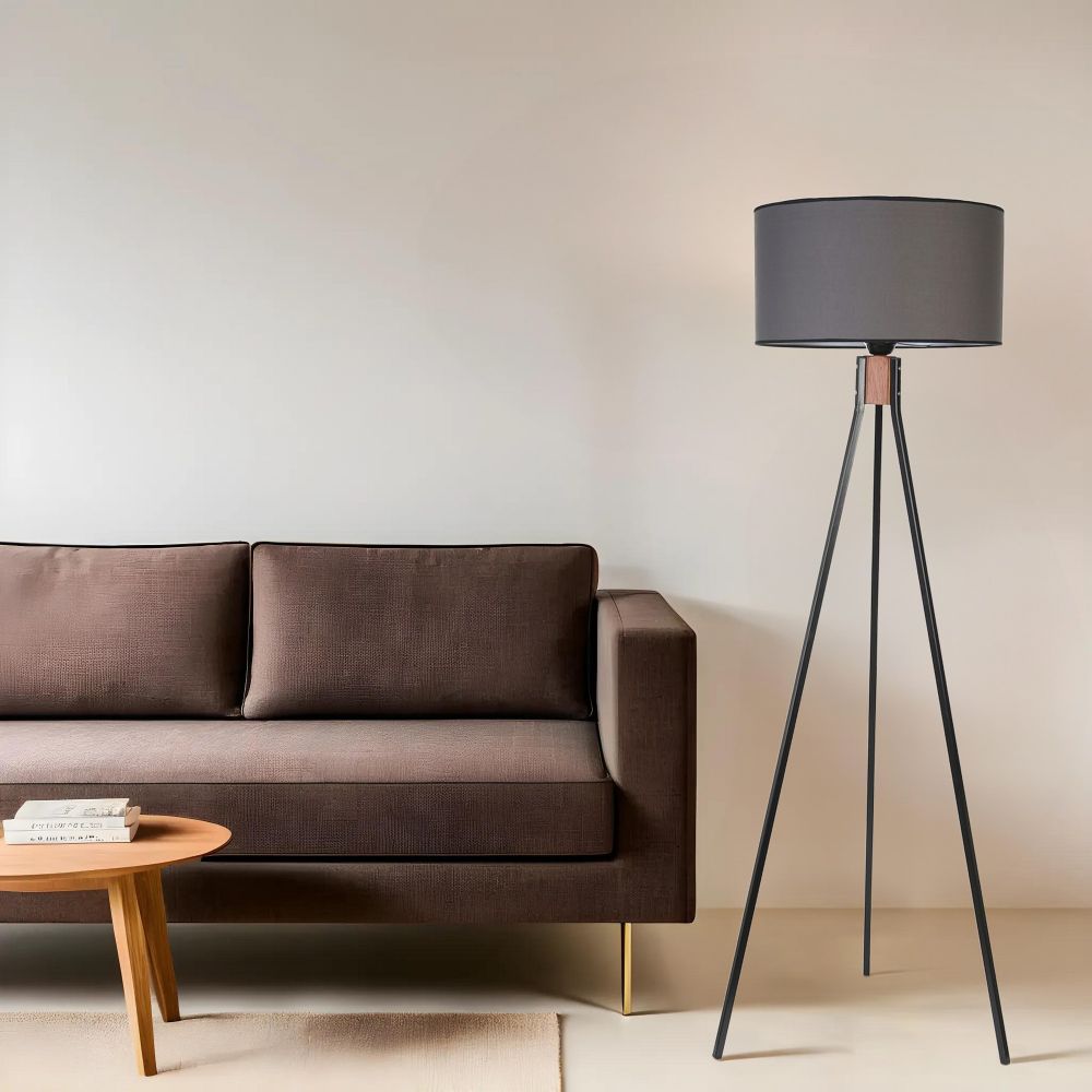 Fısco Tripod Crni Lambader sa Tamno Sivim Abajurima slika 1