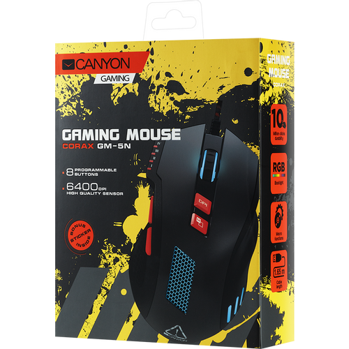 CANYON Wired Gaming Mouse with 8 programmable buttons, sunplus optical 6651 sensor, 4 levels of DPI default and can be up to 6400, 10 million times key life, 1.65m Braided USB cable slika 6