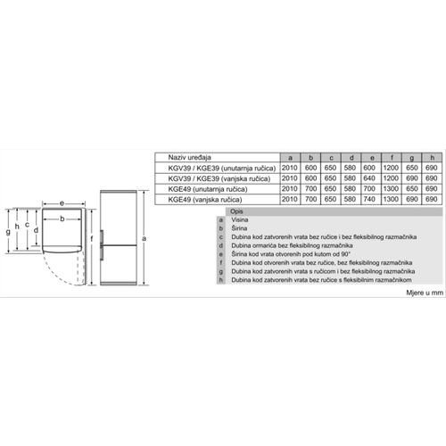 Bosch kombinirani hladnjak KGE49EICP slika 7