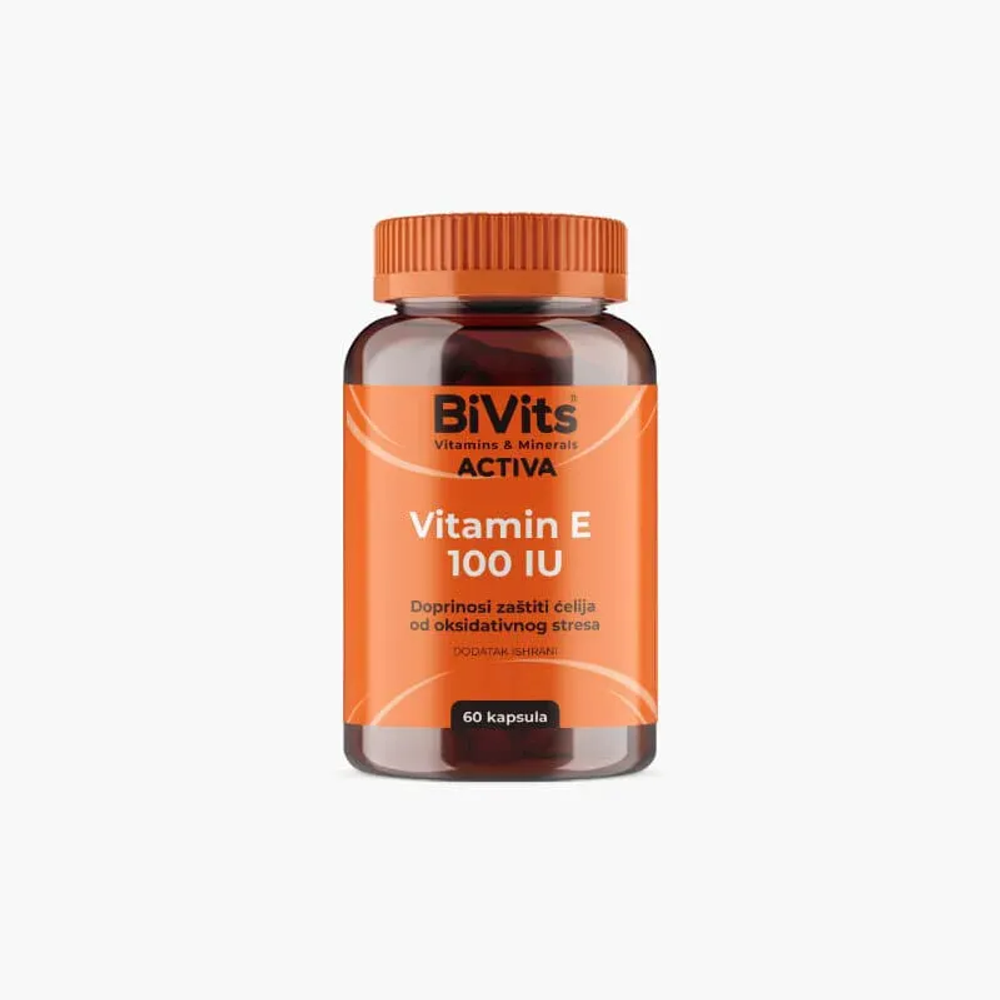 BiVits Vitamin E 100 IU kapsule – dodatak ishrani za kožu i antioksidativnu zaštitu 60 kapsula slika 1