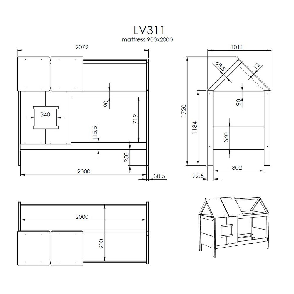 Drveni dječji krevet Finn Low sa ladicom - 200x90cm - Bijeli slika 11