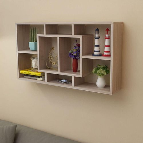 242549 Floating Wall Display Shelf 8 Compartments Oak Colour slika 6