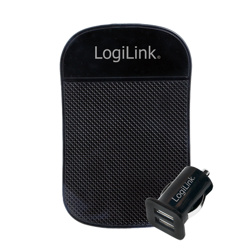 Logilink USB 2-Port punjač za auto, plus pogloga protiv klizanja, crna slika 1