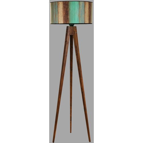 Tripod ceviz lambader silindir renkli abajurlu Multicolor Floor Lamp slika 2