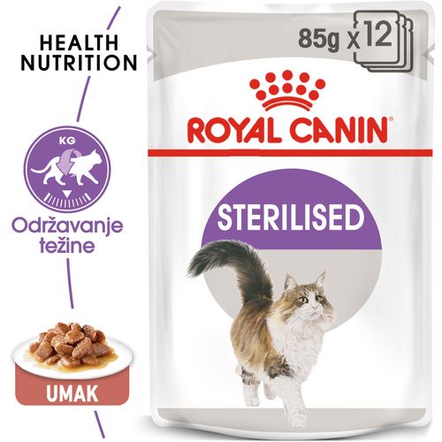 ROYAL CANIN FHN Sterilised Gravy, potpuna hrana u vrećici za  odrasle mačke, za sterilizirane/kastrirane mačke, komadići u umaku, 12x85 g slika 6