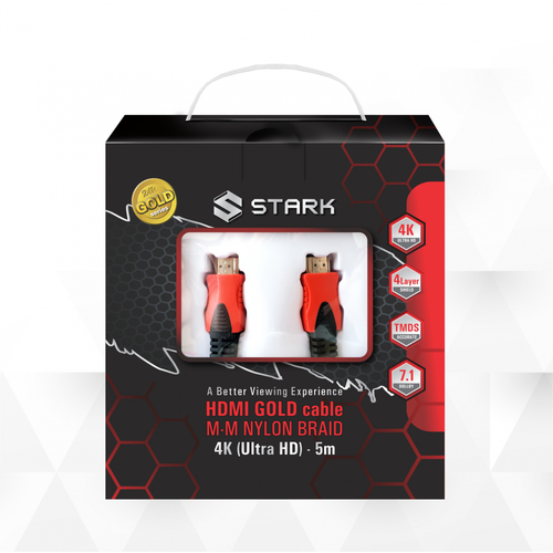 Kabl STARK HDMI M-M pozlacen 4K pleteni 5m slika 1