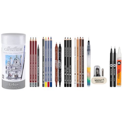 CRETACOLOR umjetnički set urban sketching (grafitne olovke, bojice aquarel marino, kist, šiljilo) 400 82 slika 11