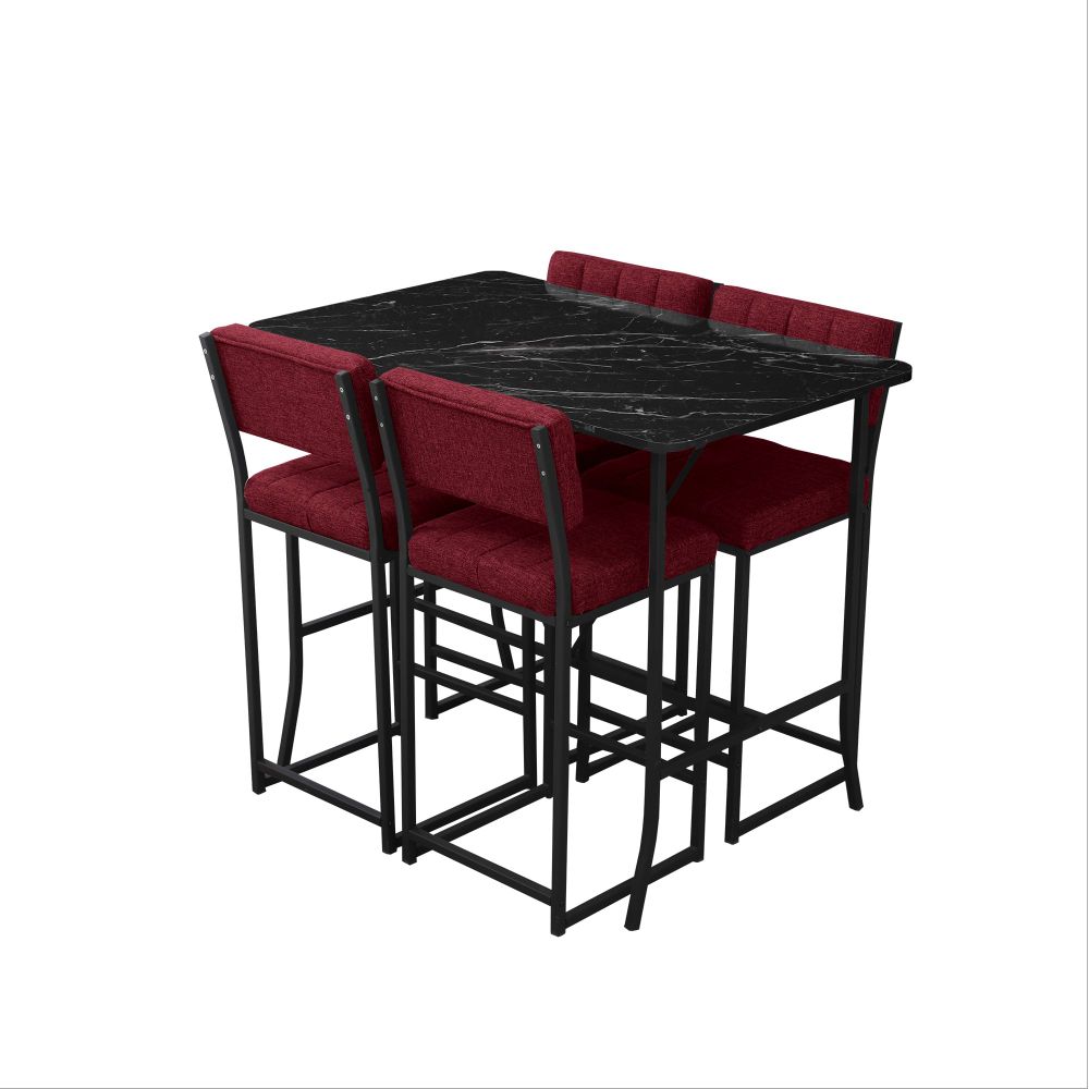 Retro Bar Stol i Stolice Set (5 Komada) - Burgundija i Crna slika 4