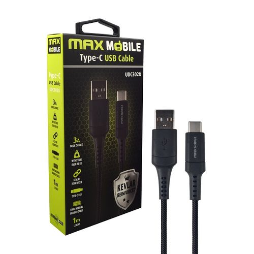 Maxmobile data kabel usb 2.0 type c udc3028 kevlar black qc 3a 1m slika 1