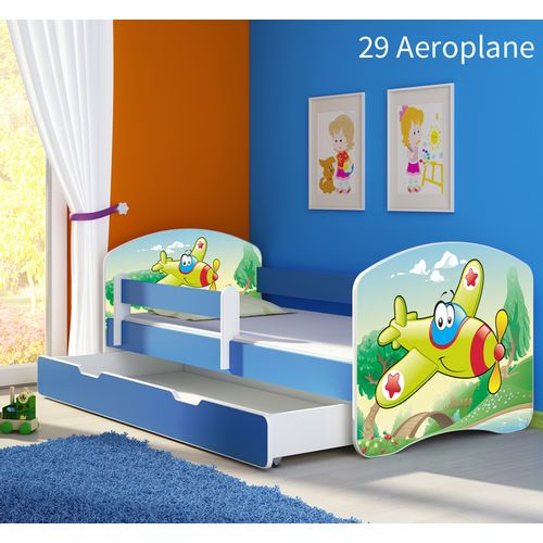 Dječji krevet ACMA s motivom, bočna plava + ladica 140x70 cm - 29 Aeroplane slika 1