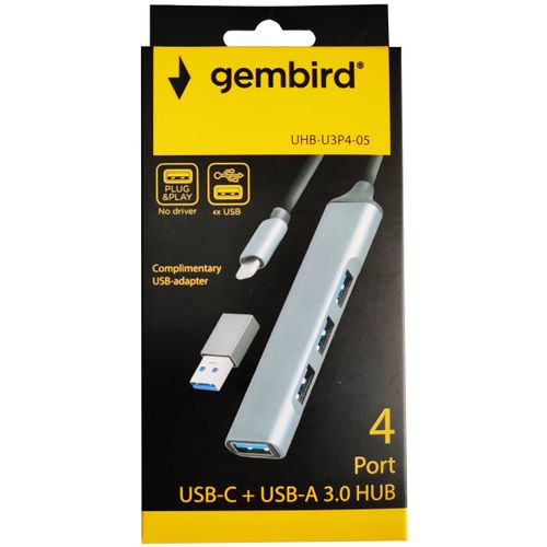 UHB-U3P4-05 ** Gembird HUB Type-C+A to 4*USB3.0 Aluminum ( 686) slika 2