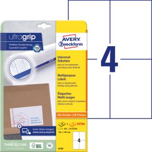 Avery Zweckform 6120 višenamjenske naljepnice A4 ultragrip 210x148mm 30 listova 60 naljepnica bijele