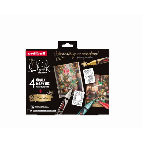 Uni božićni gift set Chalk_kreda marker pwe-5m 4 kom + 2 šablone u kutiji (set 01) slika 1