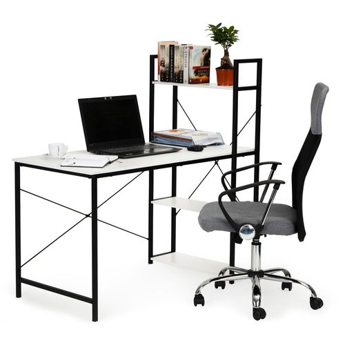 Metalni radni stol u LOFT stilu s 3 polica bijeli slika 4