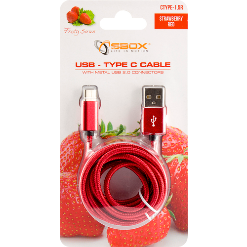 SBOX kabel USB->TYPE C M/M 1,5M fruity crveni slika 4