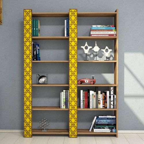 Woody Fashion Polica za knjige, City 2 - Walnut, Yellow slika 2