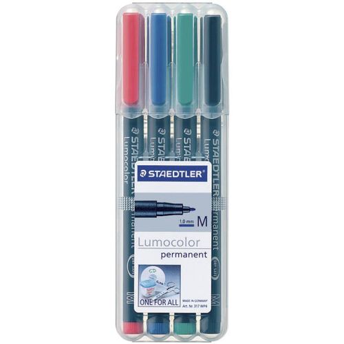 Staedtler Lumocolor permanent M DRY SAFE 317 WP4 trajni marker crvena, plava boja, zelena, crna vodootporno: da slika 1