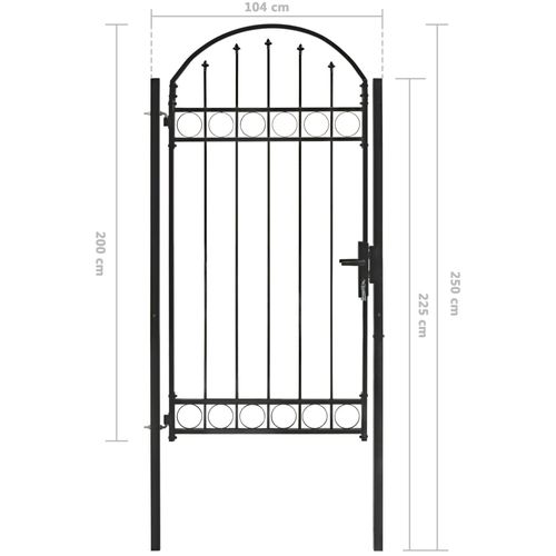 Vrata za ogradu s lučnim vrhom čelična 100 x 250 cm crna slika 5