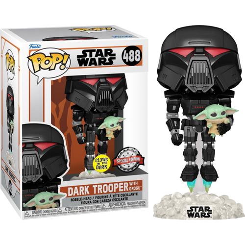 FUNKO POP STAR WARS: THE MANDALORIAN DARK TROOPER WITH GROGU slika 4