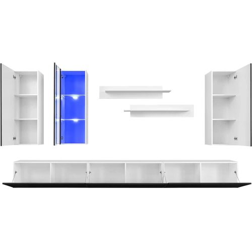 8-dijelni set zidnih TV regala s LED svjetlima crni visokog sjaja slika 27
