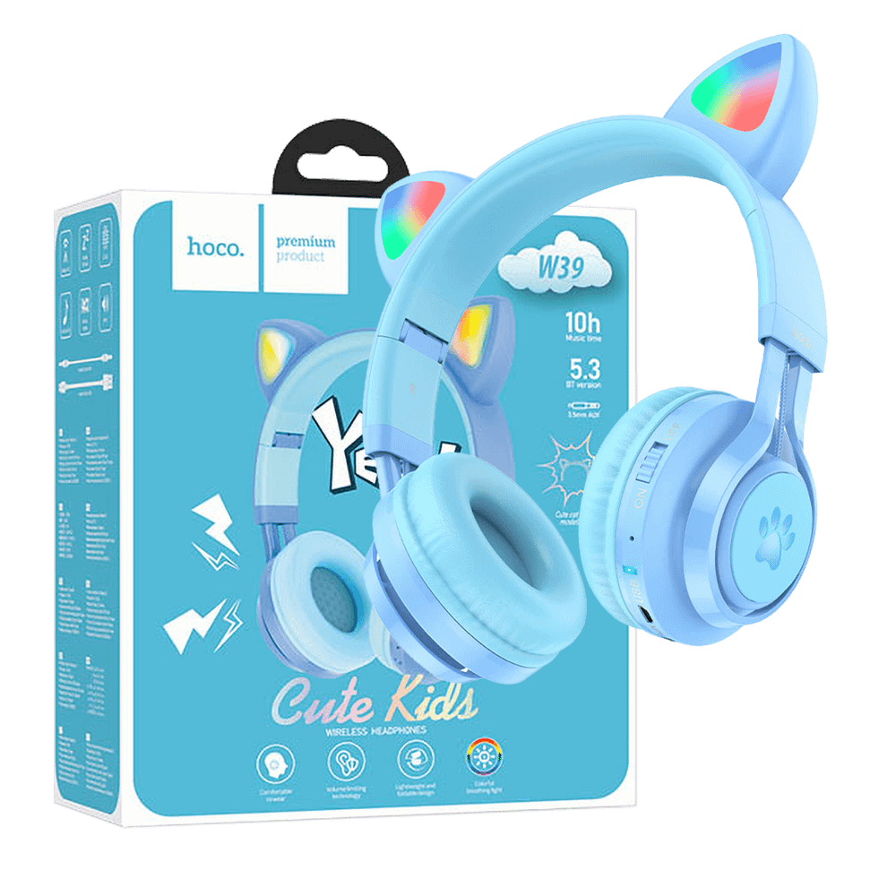 hoco. Slušalice bežične sa mikrofonom, Bluetooth, mačje uši, plava - W39 Cat ear, Blue slika 1