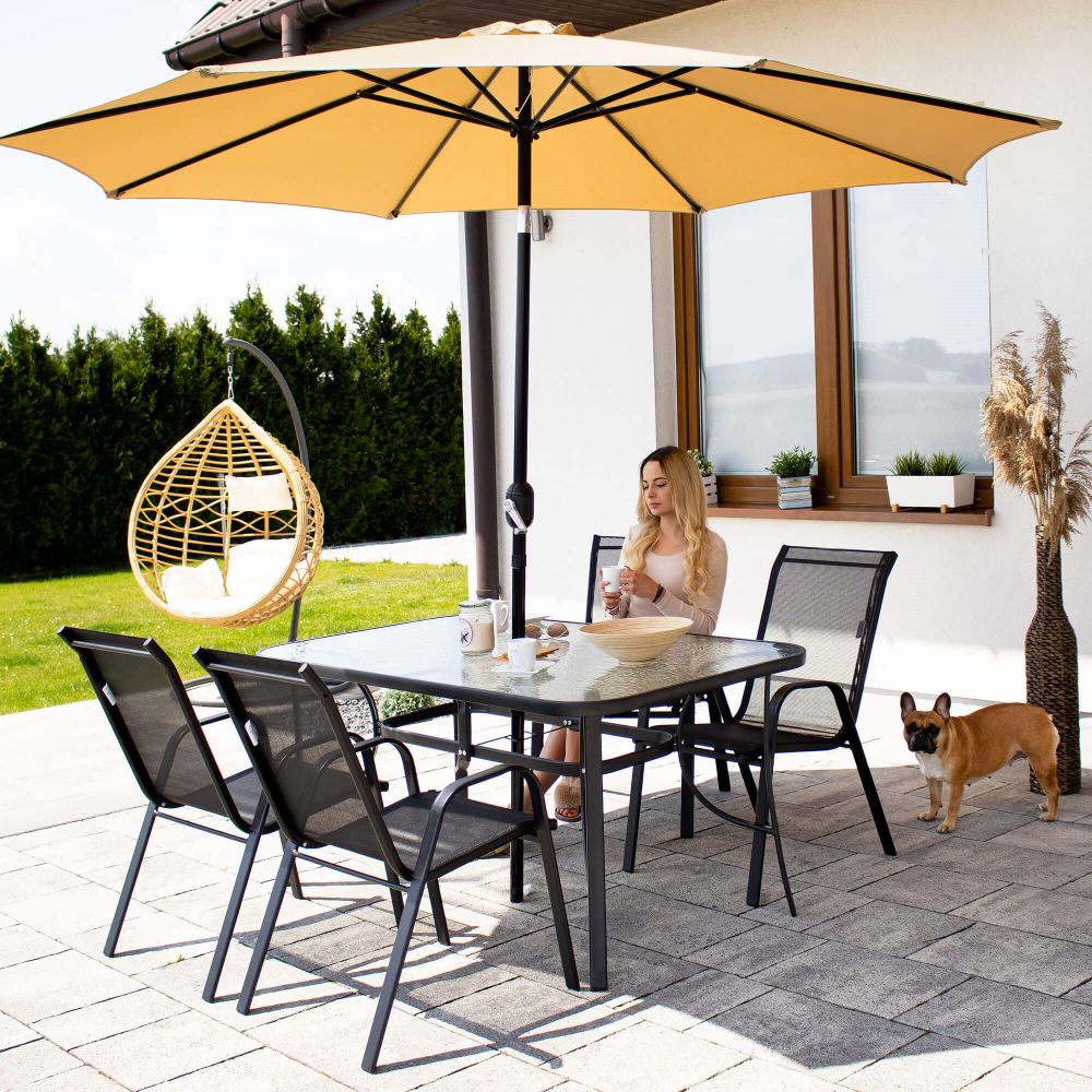 Springos stakleni vrtni stol, crni 150 x 90 cm slika 3
