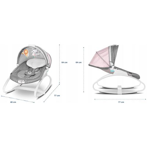 Lionelo dječja zibalica HENK, 5 melodija, LED panel, roza-scandi, 5g jamstva slika 7
