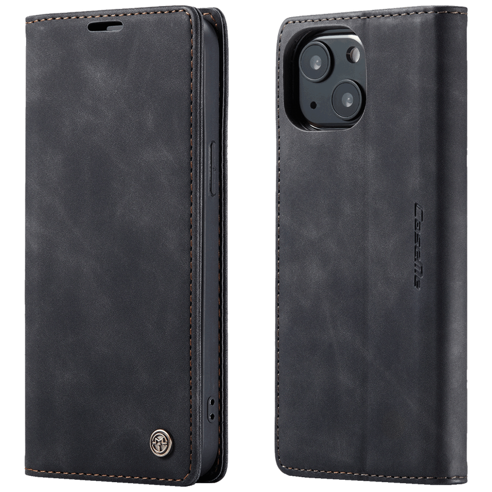 CaseMe Futrola preklopna za iPhone 13, koža, crna - Flip Leather Phone Case iPhone 13 slika 1