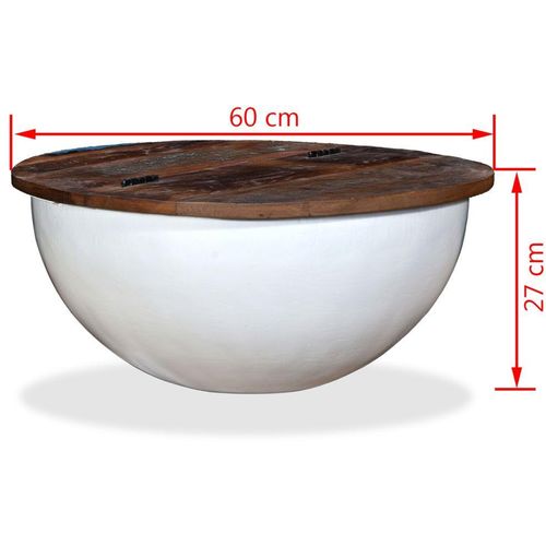 Stolić za kavu od masivnog obnovljenog drva bijeli oblik zdjele slika 2