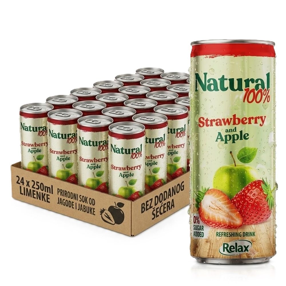 Natural 100% sok Jagoda Jabuka limenka 250ml x 24 kom slika 1
